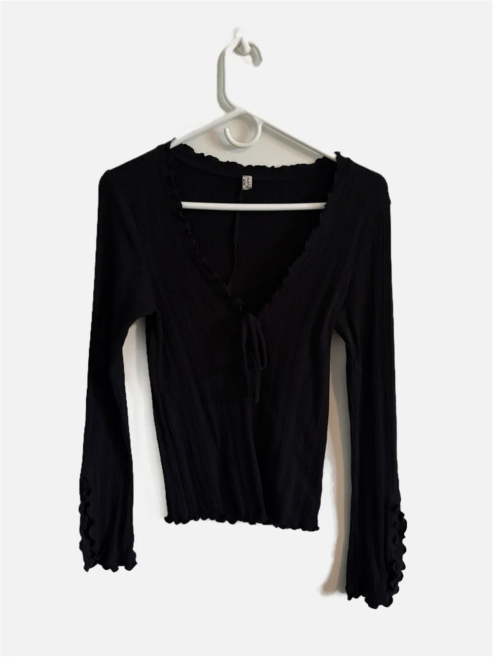 Intimately Free People Black Open Sleeve Tie Front Top